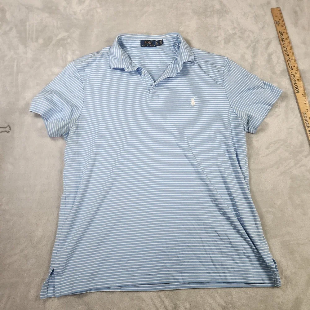 Polo Ralph Lauren Striped Cotton‎ Polo Shirt Blue White Pony XL